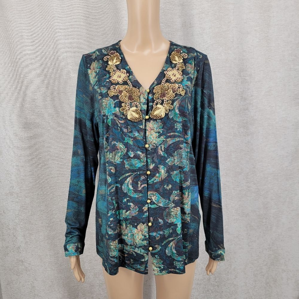 Soft Surroundings Starry Night Floral Beaded Tunic Top NEW